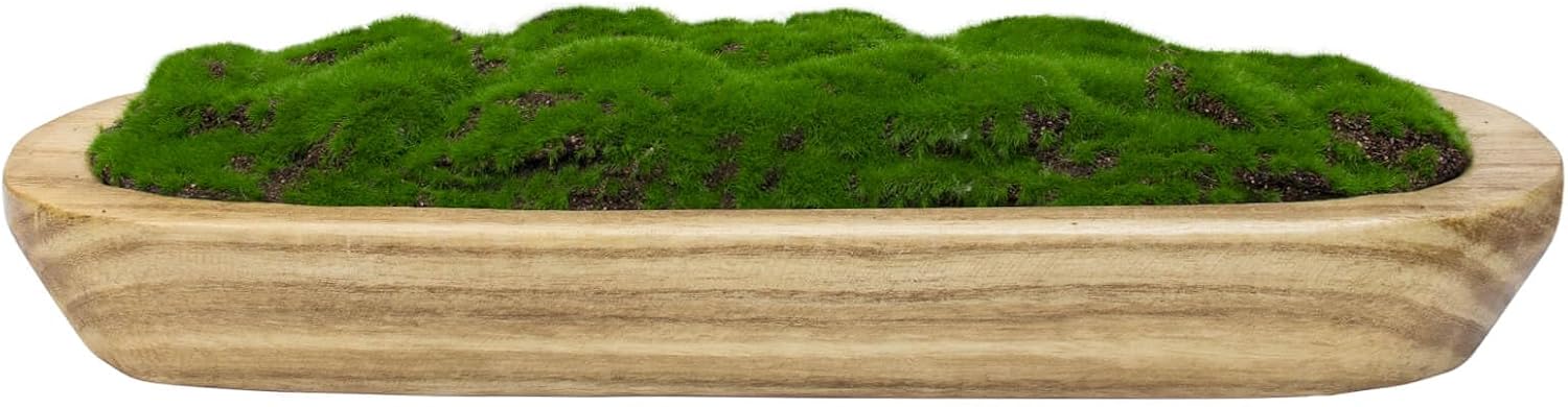 NAHARO Moss Wood Bowl,Natural Oblong Decorative Dough Bowl, Artificial Moss Centerpiece for Wedding Table Centerpiece, Home Decoration, Living Room, Office, No Maintenance