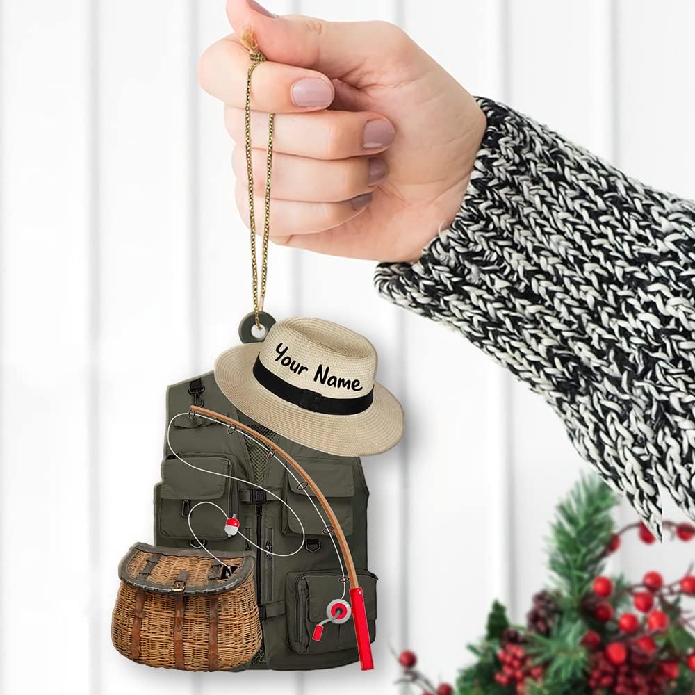 Personalized Fisherman Shirt 2D Flat Acrylic Ornament, Bass Fishing Christmas Ornament, Fishings Tools Keepsake, Fish Ornaments Fishing Man Decor Ornaments Fisherman Dad Gift 19