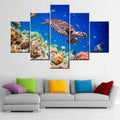 Artwork for Walls Turtle and Tropical Fishes Wall Art Seaview Pictures for Living Room 5 Piece Printed on Canvas Blue Paintings Modern Home Decor Framed Gallery-Wrapped Ready to Hang(60''Wx40''H)