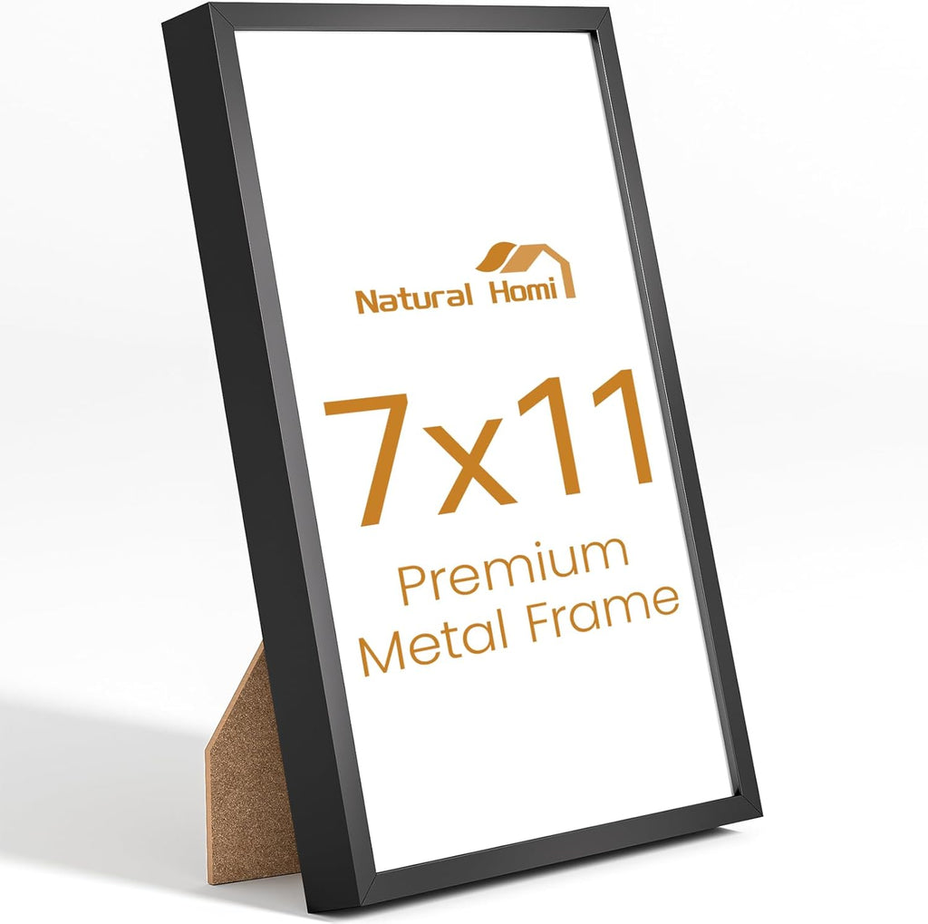 7x11 Aluminum Metal Picture Frame,Tempered Glass Black Photo Frame 7x11 for Family Photo,Posters,Art,Document to Wall Mount Horizontally or Vertically