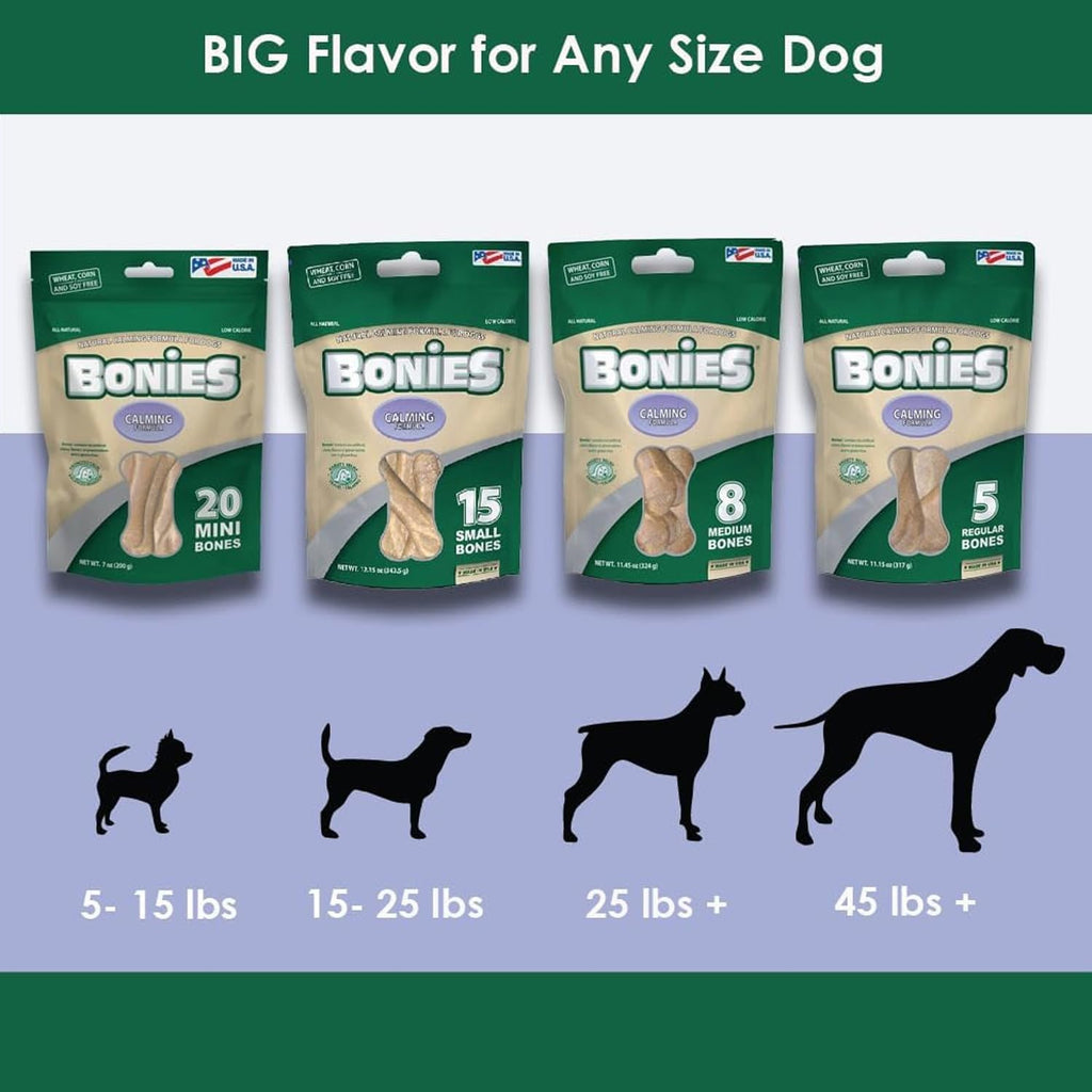 Bonies Natural Calming Formula Small-Sized Single Bone - Contains Chamomile & Lavender, Help Anxiety, Excessive Barking & Trembling, Chicken Flavor, [Medium Dogs], 90 Bones