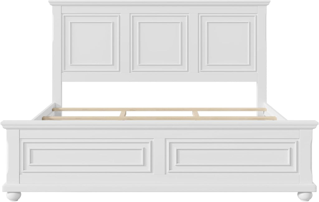 Merax King Bed Frames Traditional Town and Country Style Pinewood Vintage Bed,White