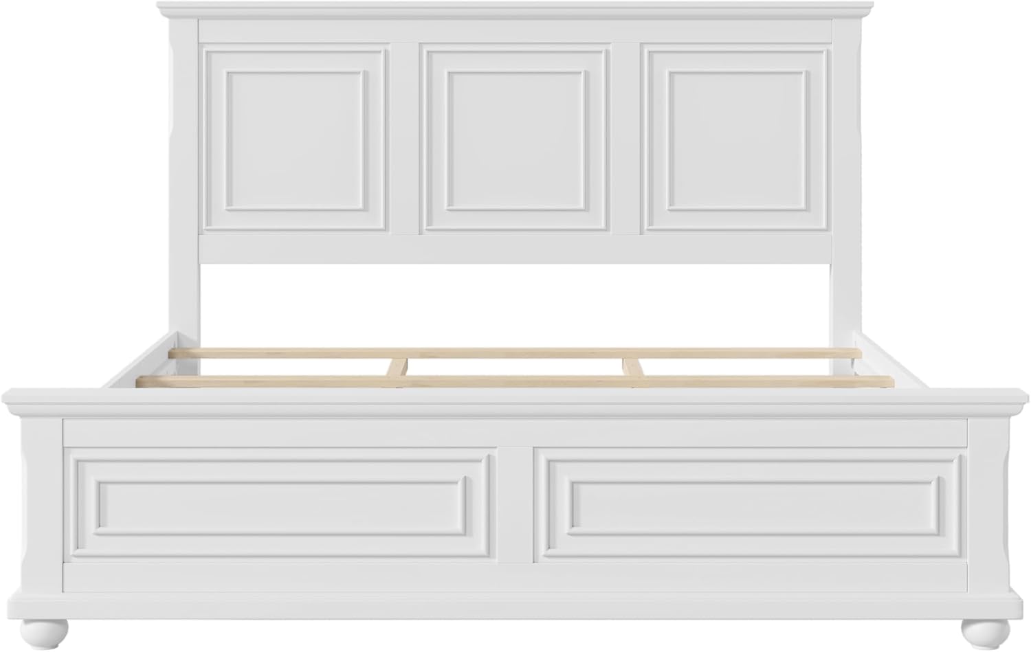 Merax King Bed Frames Traditional Town and Country Style Pinewood Vintage Bed,White