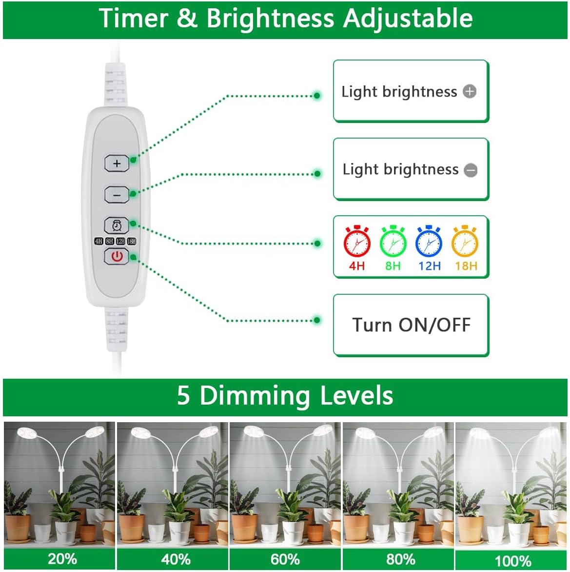 GYTF Grow Light Dual Ring 3.5" with Base, 122 LEDs 6000K White Full Spectrum Gooseneck Plant Lamp for Indoor Desk Plants, Dimmable & Height Adjustable 9-16", Timer 4/8/12/18Hrs
