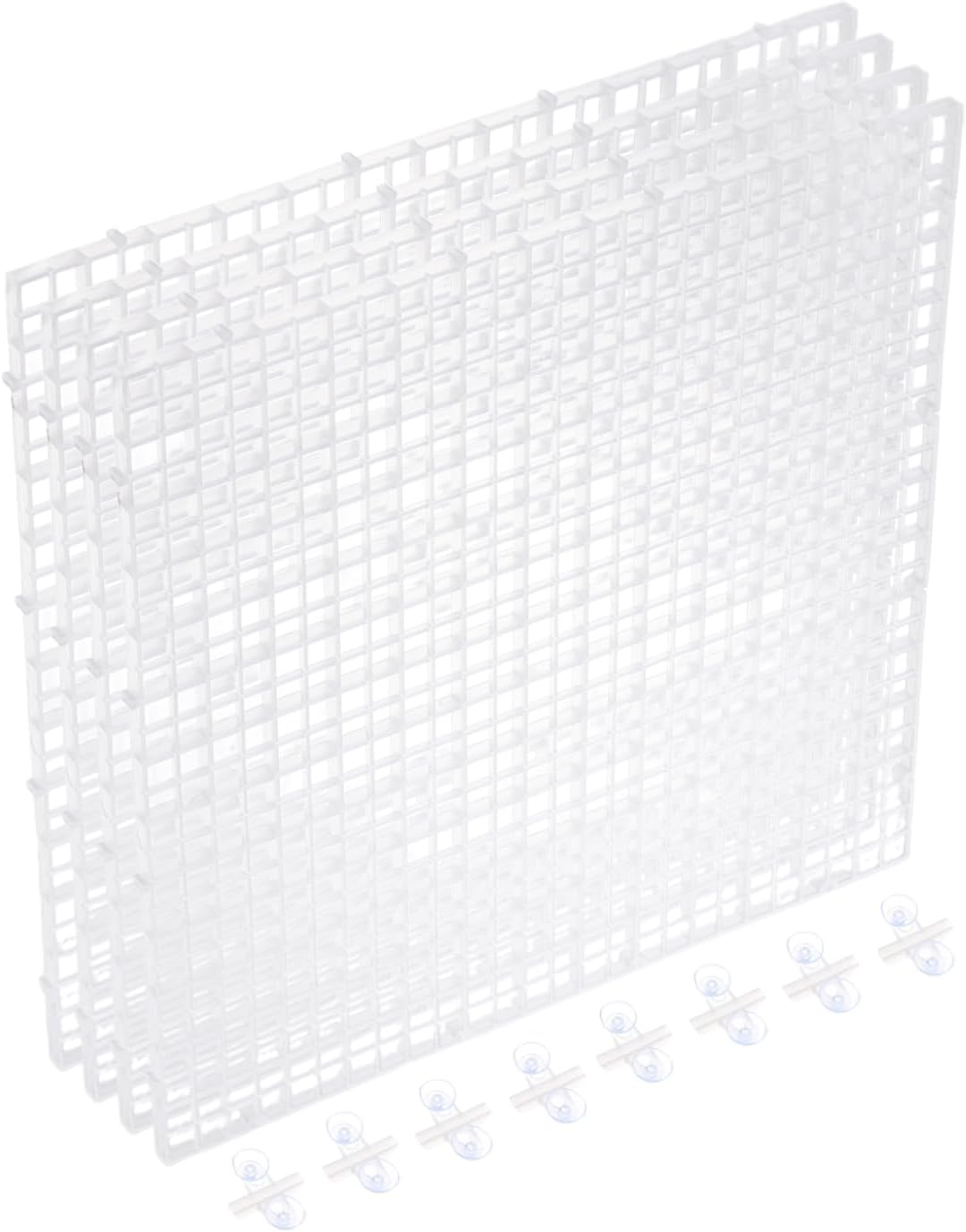 uxcell 4Pcs Aquarium Fish Tank Divider, 12x12 Inch Plastic Egg Crate Light Diffuser Grid Filter Bottom Partition Separator with Sucker Clips and Suction Cups for Aquarium, Clear