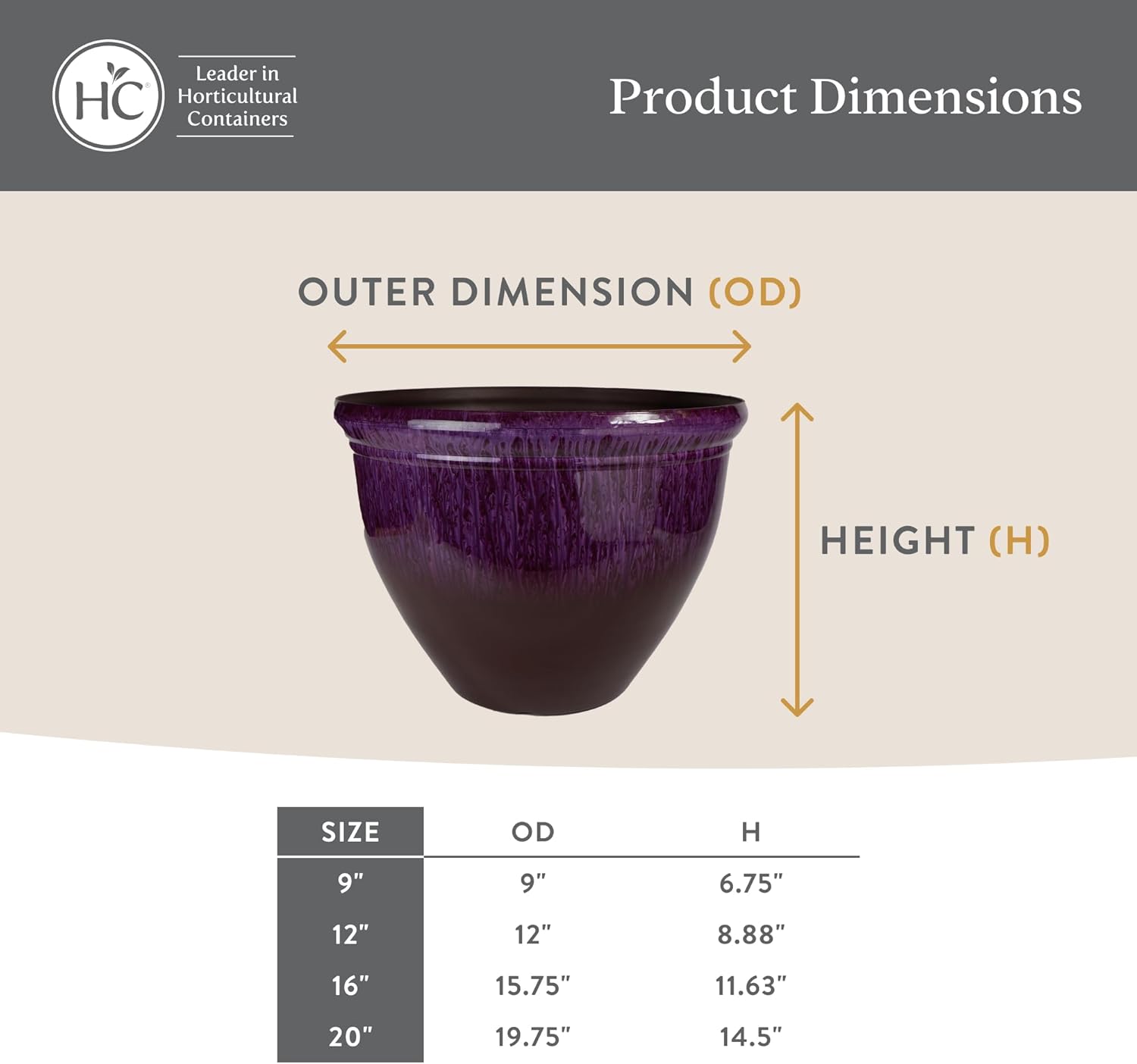 The HC Companies 16 Inch Pizzazz Round Planter Pots with Ceramic Look, Lightweight UV-Resistant Plastic Outdoor Planters, 2-Pack Flower Pots for Garden & Home Decor, Foggy Gray