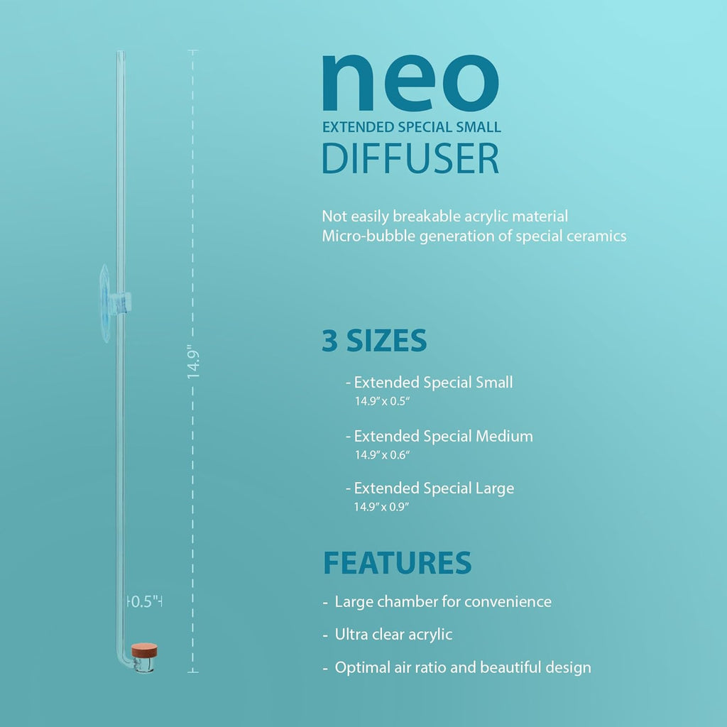 Neo CO2 Aquarium Diffuser - CO2 Diffuser Aquarium Kit, CO2 Diffuser for Aquarium Plants, CO2 System for Aquarium - Extended Special Diffuser, Small