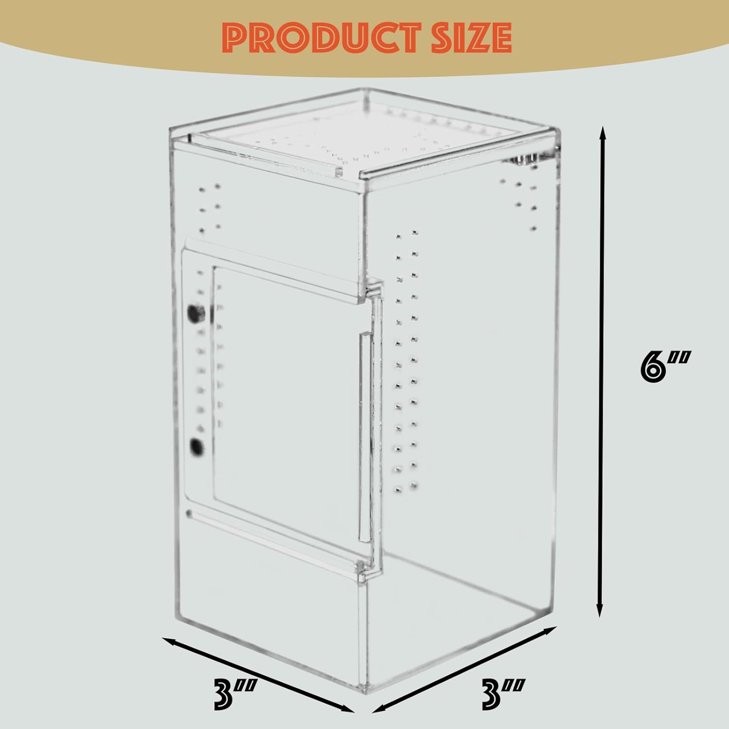 Reptile Tank 3x3x6 Terrarium – Acrylic Reptile Enclosure for Gecko, Jumping Spider, and Praying Mantis – Compact Tree-Dwelling Terrarium for mini Pets