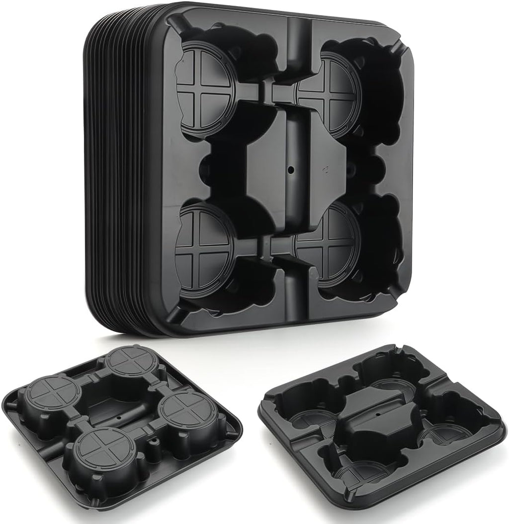 4 Cell Round Nursery Pot Trays for 5-6 Inch Pots, Thickened Sturdy Seedling Pot Shuttle Tray, Durable Nursery Pots Carrying Tray for Holding 5-6 inch Plastic Plant Pots (12.6" Square, 10-Pack)