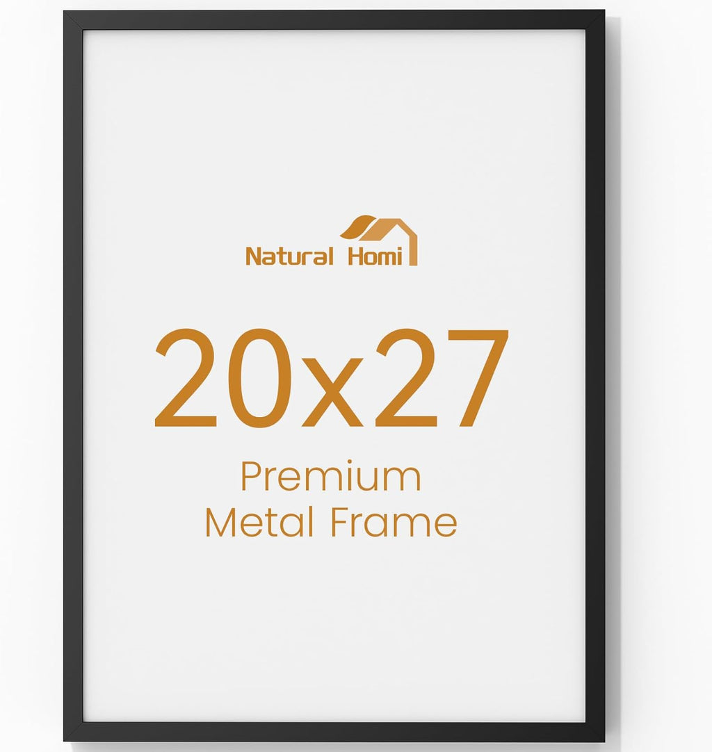 20x27 Aluminum Metal Picture Frame,Tempered Glass Black Large 20 x 27 Poster Frame for Puzzles Photos or Artwork to Wall Mount Horizontal or Vertical for Decor House,Office,Hotel