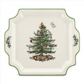 Spode Christmas Tree 12.5" Square Handled Serving Platter - Porcelain Serving Plate for Holiday Snacks, Appetizers, Buffet Displays - Microwave & Dishwasher Safe - Elegant Holiday Tableware