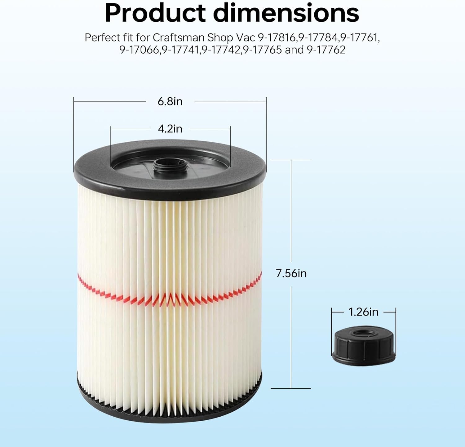 17816 Filter for Craftsman Shop Vac, Red Stripe Cartridge Filter Compatible with Craftsman 9-17816 Wet Dry Vac fit 5 Gallon and Larger Vacuum Cleaner, 2 Pack