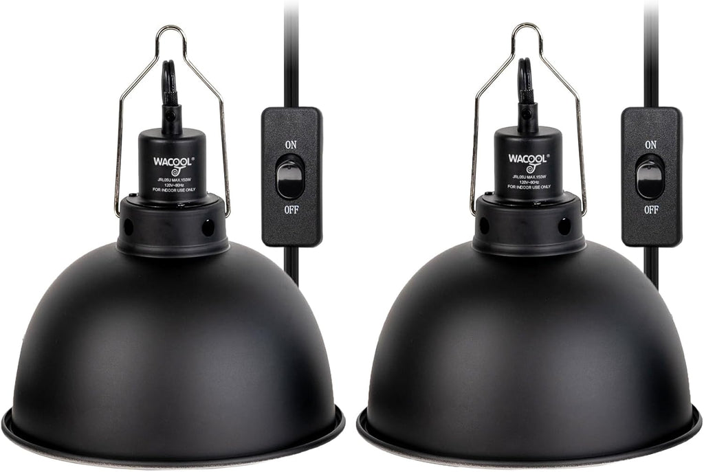 Reptile Light Fixture 2 Pack, 8.5 in Deep Dome Reptile Heat Lamp Fixture, Optical Reflection Terrarium Light Fixture for Reptile UVB UVA Heat Basking Bulbs, Separate Switch & Hook