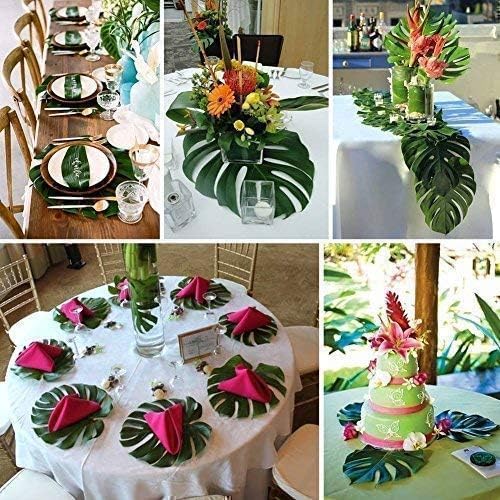 Artificial Palm Leaves, 24PCS Extra Large 14" Tropical Monstera Fake Leaves for Hawaiian Luau Jungle Safari Birthday WeddingTheme Party Table Wall Decorations