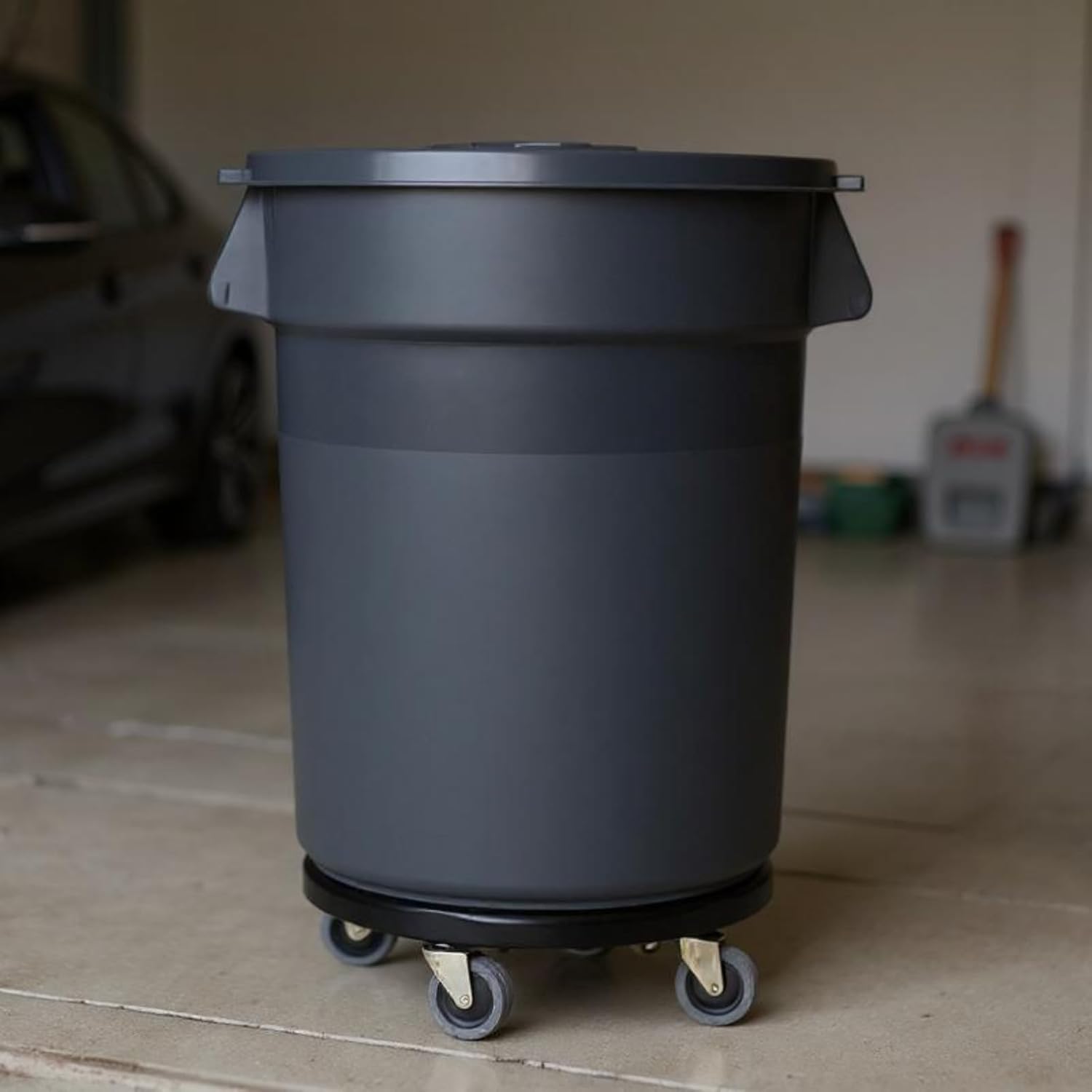32 Gallon Outdoor Trash Can with Wheels, Rolling Trash Can with Lid & Sturdy Handle, Commercial Round Trash Cans, Outdoor Garbage Can for Kitchen, Garage, Backyard and Patio (32 Gallon, 1 Pack)