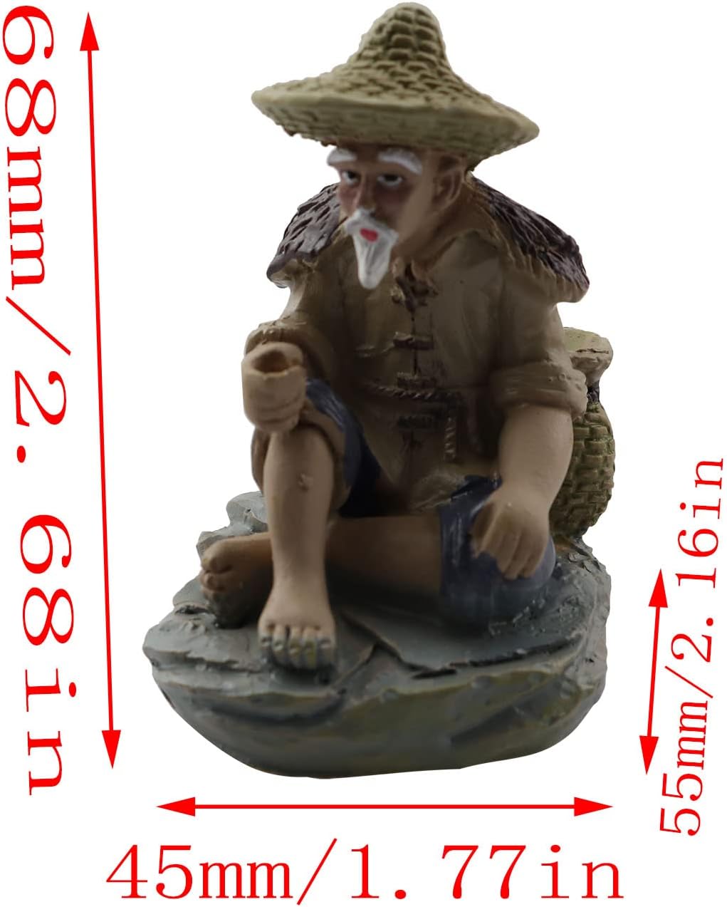 LQ Industrial Mini Fisherman Figurines Miniature Vintage Mudman Chinese Pottery Figurine Statue Resin Ornament for Fish Tank Bonsai Miniature Landscape Figure Indoor Sculpture Patio Ornaments