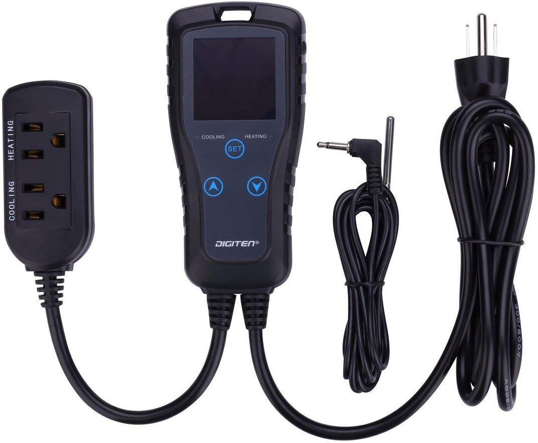 DIGITEN Temperature Controller DTC102 2-Stage Temperature Controlled Outlet Heat Mat Thermostat 110V Plug-in Reptile Thermostat