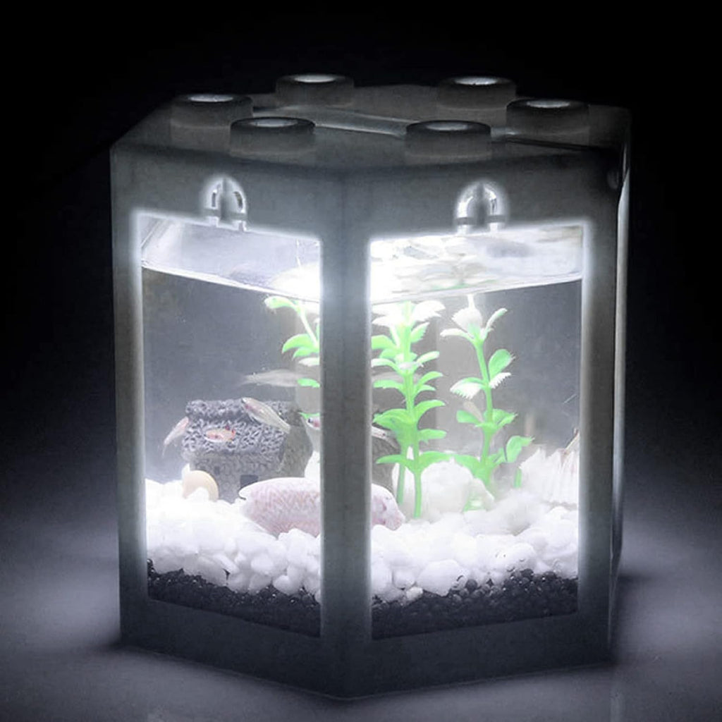 Small Betta Fish Tank, Hex Shape Portable Mini Aquarium Tank, Fish Tank Starter Kits Fish Bowl Aquarium Starter Kits for Turtle Reptile Shrimp Moss Crab Insects Habitat as Decoration(Black)