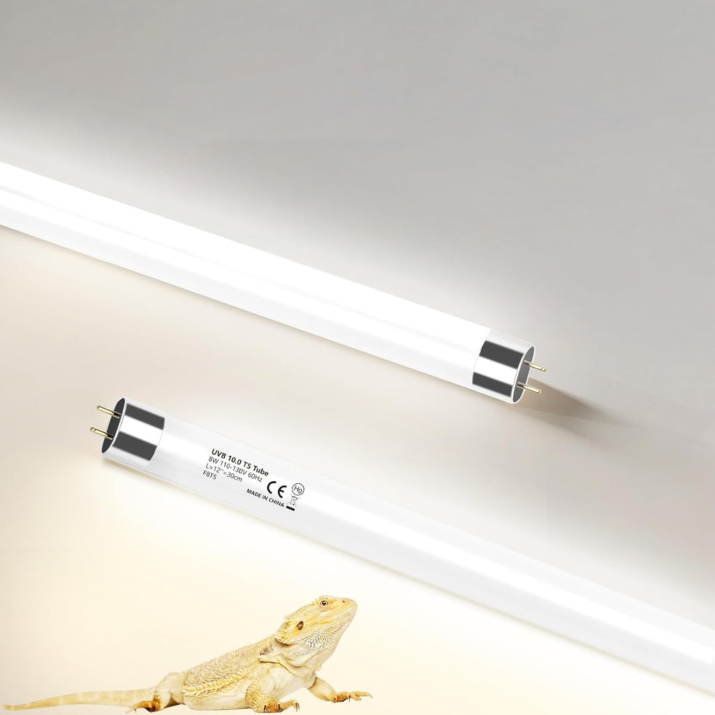 2 Pack T5 HO 10.0 UVB Reptile Bulb 8W, 12-Inch UVA Light for Bearded Dragons, Turtles, Chameleon and Lizards - Fluorescent Lamp Tube for Tropical Desert Lighting