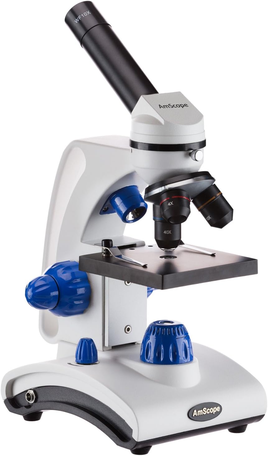AmScope - Deluxe Student Microscope Set - 40X-1000X Dual Light, Glass Lens, Metal Frame Compound Microscope + Slides + Specimen Preparation Kit + Book - M162C-2L-WM-SP14