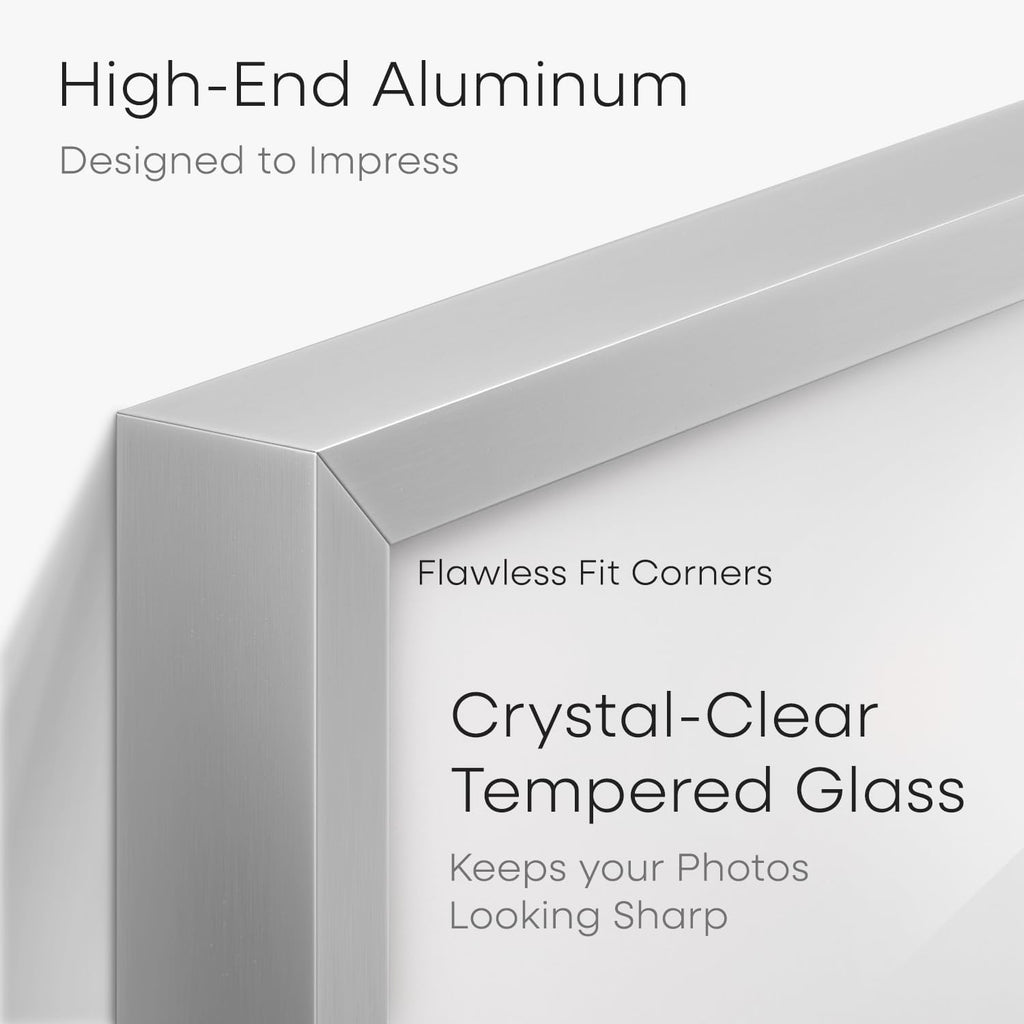 Homeforia Silver Poster Frame 27x40, High End Metal Large Picture Frame with Mat 24 x 36 Photo, Silver Movie Frames Matted to 24x36, 40x27 Thin Frames, Tempered Glass, Wall Kit, Set of 1