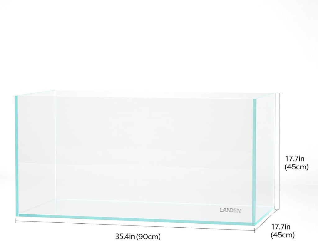 LANDEN 90P 44 Gallon Rimless Low Iron Aquarium Tank, W35.4 x D17.7 × H17.7in (90cm x 45cm x 45cm) 10mm Thickness with Black Nano Foam Leveling mat Included