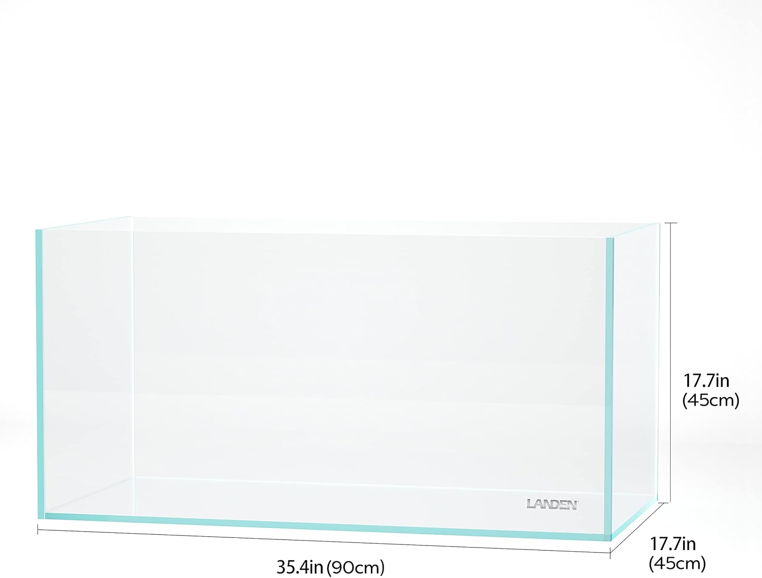 LANDEN 90P 44 Gallon Rimless Low Iron Aquarium Tank, W35.4 x D17.7 × H17.7in (90cm x 45cm x 45cm) 10mm Thickness with Black Nano Foam Leveling mat Included