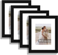 9x12 Picture Frame Set of 4, Made of Real Glass and Rustic Black Frame - Display Picture 6x8 with Mat or 9 x 12 Without Mat, 9 by 12 Photo for Wall or Tabletop