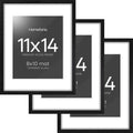 Homeforia 11x14 Picture Frame Black Wood, High End Oak 11x14 Poster Frames with Mat 8x10, 11 x 14 Wooden Frame Matted to 8 x 10 inch Photo, 14x11 Thin Hanging Frame, Tempered Glass, Wall Kit, Set of 3