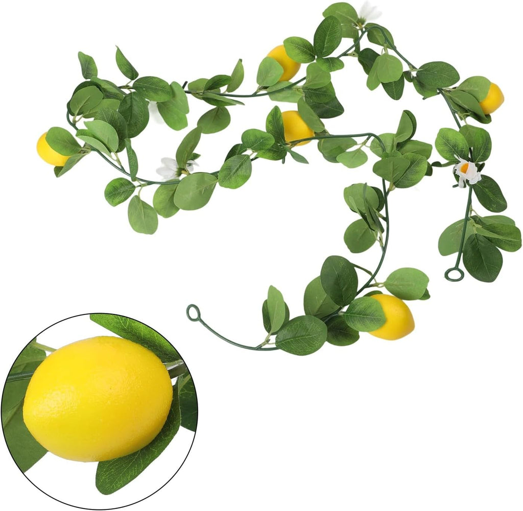 Artificial Lemon Vine Green Plant for Air Conditioning Pipe Decoration, 170-200cm Faux Grapevine with Lemons and Flowers, Versatile Indoor Outdoor Decor for Windows, Doors, Parties