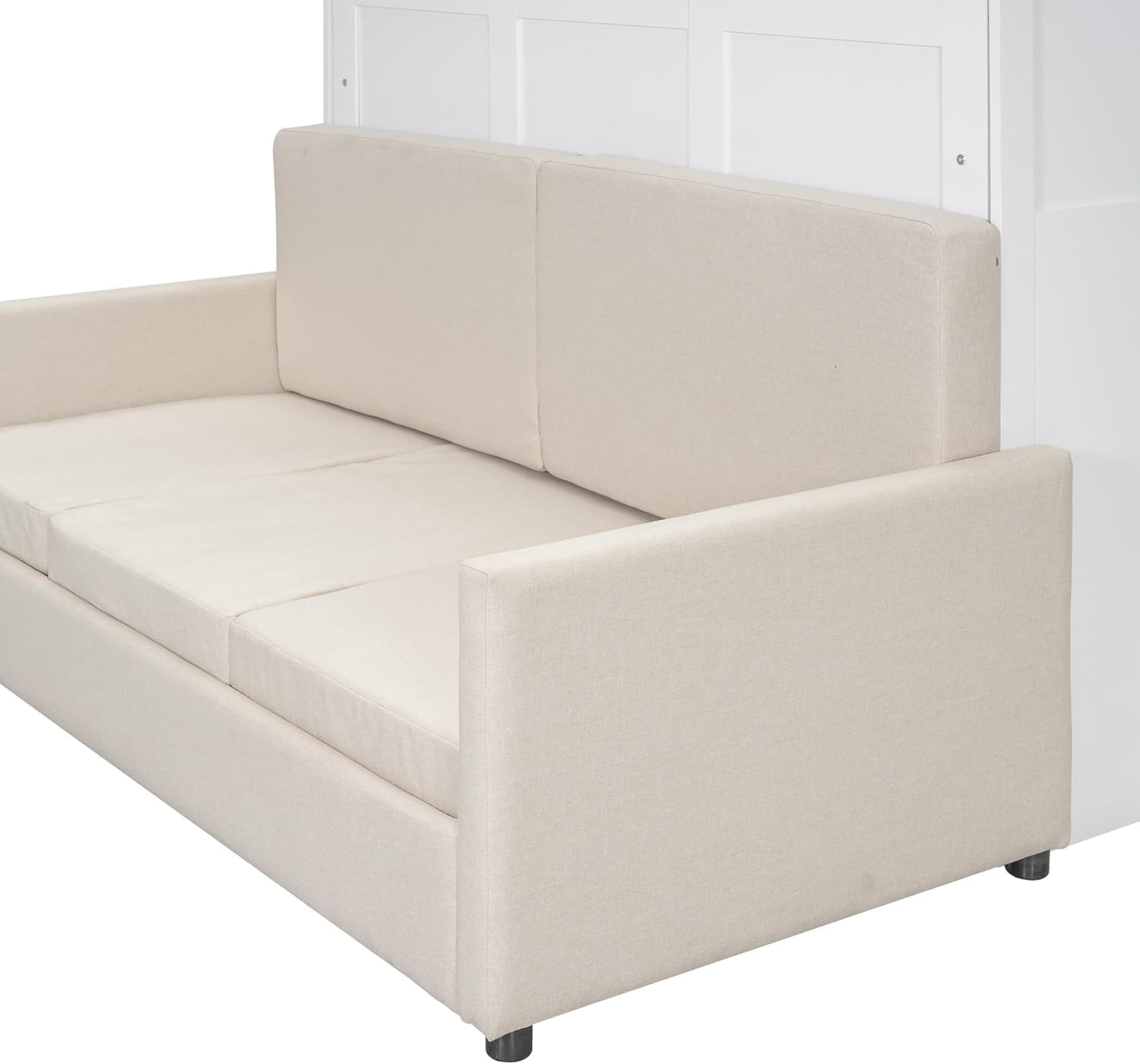 Queen Murphy Bed with Couch,Wood Folding Murphy Wall Bed Cabinet with Sofa,White