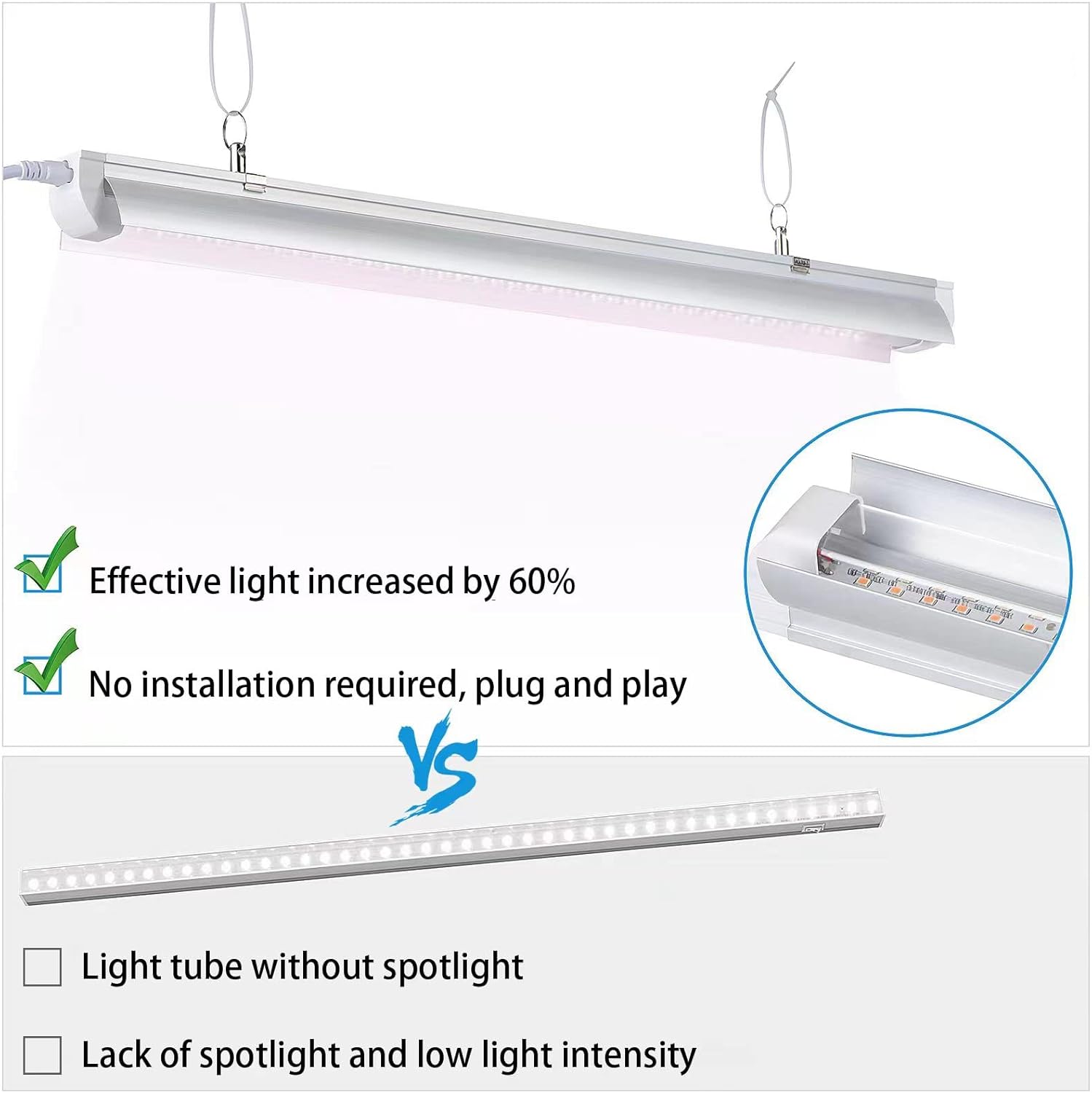 Grow Light, 2ft T8,100W(4 x 25W, 600W Equivalent), Super Bright, Full Spectrum Sunlight Plant Light, LED Grow Light Strips, Grow Lights for Indoor Plants,Greenhouse,4-Pack