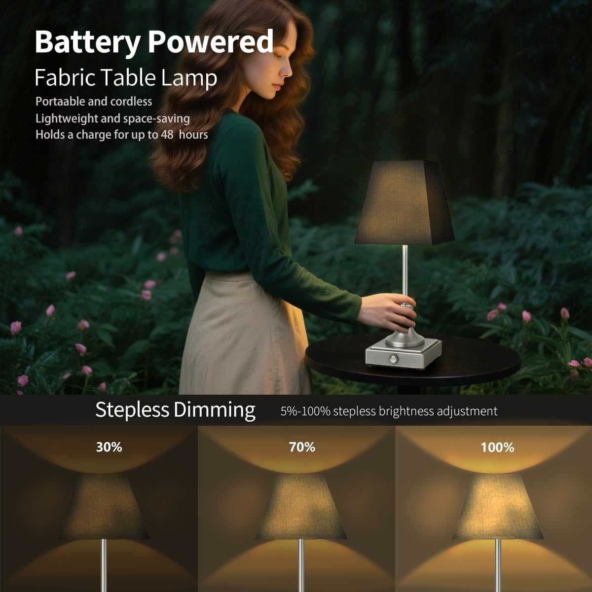 Rechargeable LED Table Lamps with Stepless Touch Control,Sliver Cordless Lamp for Living Room&Bedside&Patio&Shower,Small Desk Lamp(6000mAH Battery),1 Pack for Home Decor,Best Gifts for Family