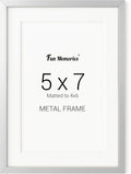 Fun Memories 5x7 Metal Picture Frame - 5 x 7 Aluminum Photo Frames with 4x6 Removable Mat- Ideal for Wall or Tabletop Display - Wall Hook Hanging Hardware Included (Silver, 1 Pack)