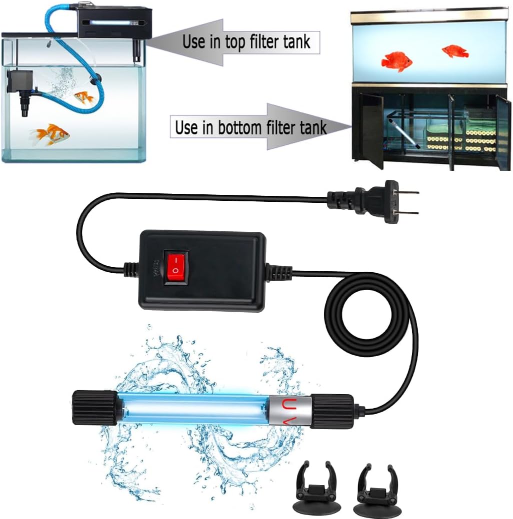 Aquarium UVC Clean Light Algae Clear Green Bloom Clean Fish Tank UVC Water Clean Lamp for Sump Pond Filter Tank (7W Without Timer)