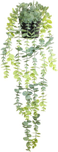 Fake Hanging Eucalyptus Plants Artificial Faux Plants Indoor Small Hanging Greenery Decor for Shelf with Black Pot Soft Green for Living Room, Kitchen, Balcony, Garden, Bedroom