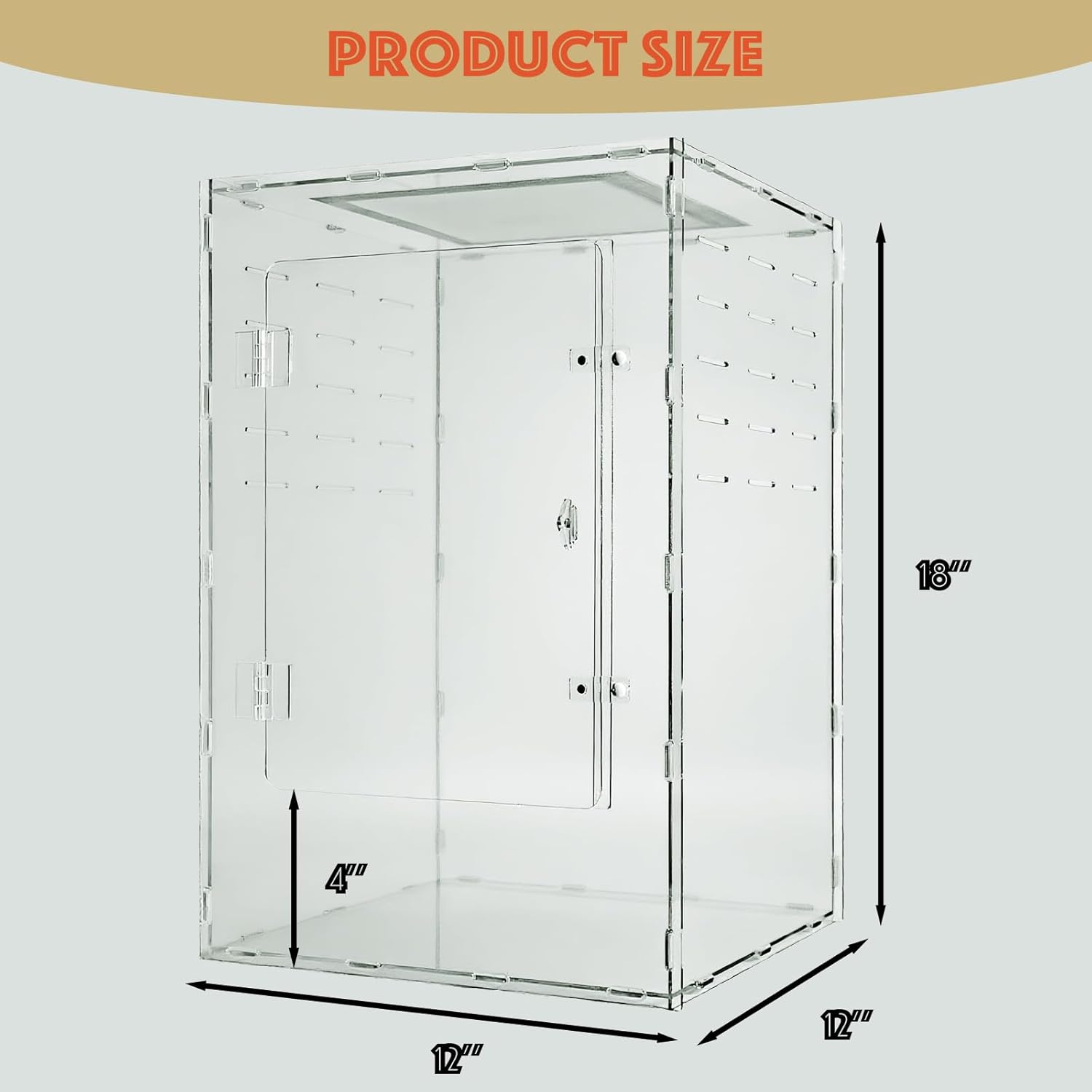12x12x18 Reptile Tank 10 Gallon – Acrylic Reptile Enclosure Terrarium for Crested Gecko, Lizards, Spiders & Snakes – Clear Lizard Habitat Terrarium