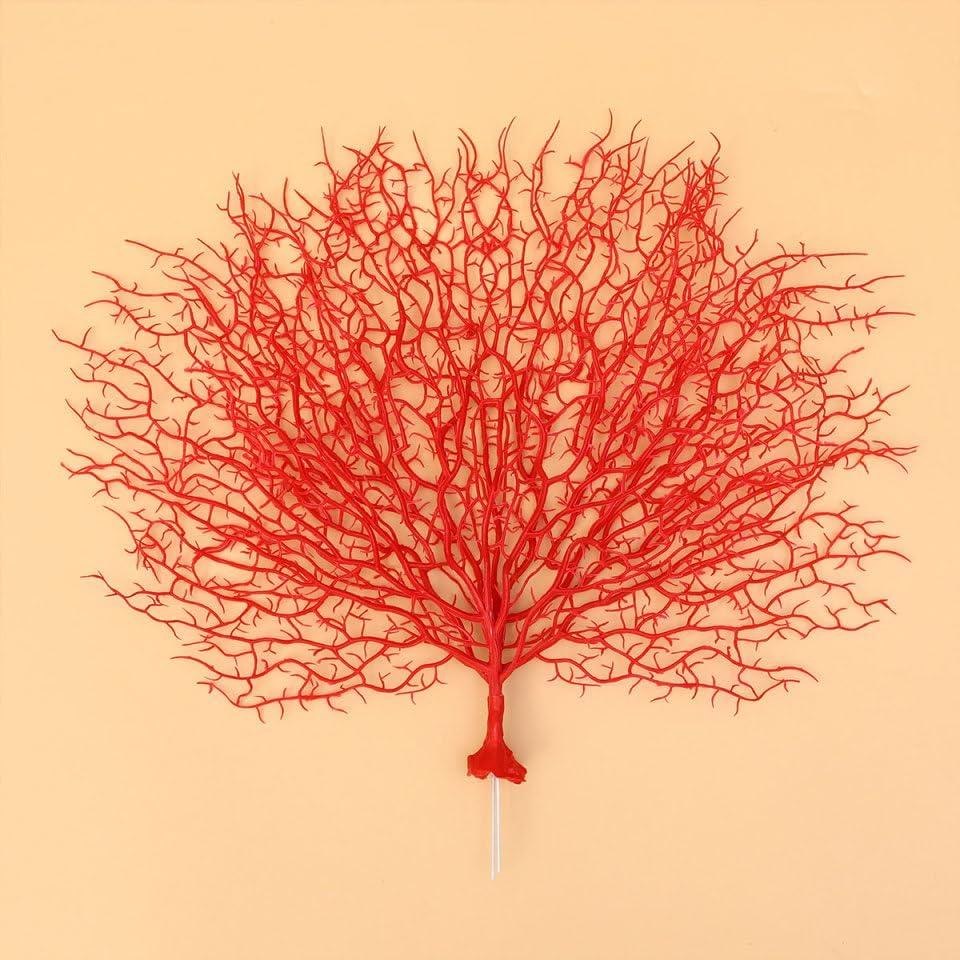 PRETYZOOM Faux Coral Branch Red Peacock Style 18.9In Large Coral Branch for Aquarium Decor and Living Room Wall Decoration