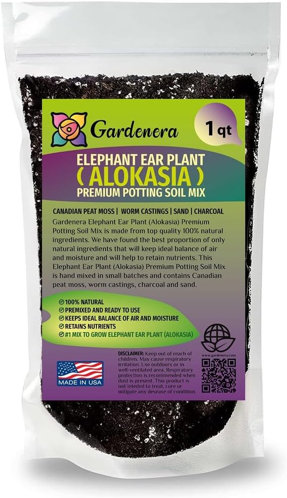 Gardenera Premium Elephant Ear Plant Potting Mix - Expertly Crafted Blend for Optimal Alokasia Growth and Striking Foliage - 1 Quart