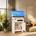 10-15 Gallon Fish Tank Stand with Power Outlets, Aquarium Table with Storage Cabinet & Drawer, 198LBS Capacity Terrarium Stand with USB Ports (Beige + Brown)
