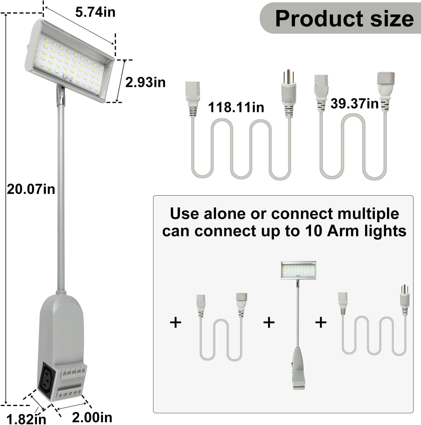 SUNLITOPTOTrade Show Lights LED Display and Wall Washer Exhibit Arm Lighting, POP UP Connectable Lights Included Clamps, Mounting Brackets, Power Cables, Connect Cables (2pcs Grey)