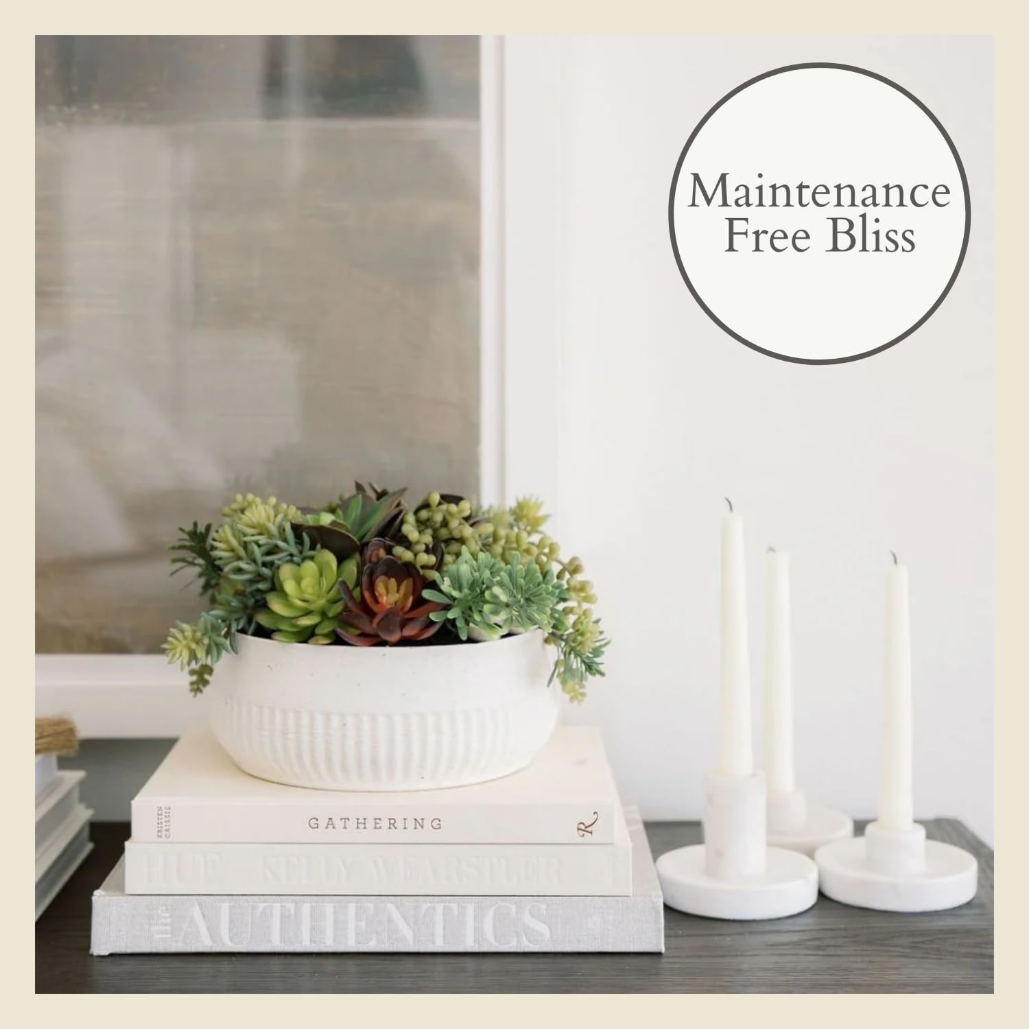 Round Faux Succulent Arrangement, 12" Premium Artificial Indoor Plant Enhances Interior Design, Display on any Surface in Your Home Adding an Inviting Touch of Nature, White Planter Pot Included