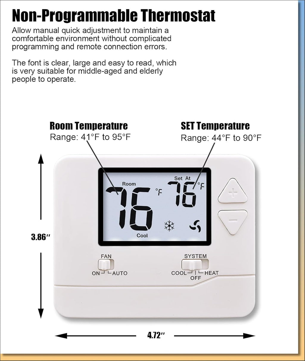 Non Programmable Thermostat, Single-Stage 1 Heat 1 Cool, Simple Digital Thermostats for Home