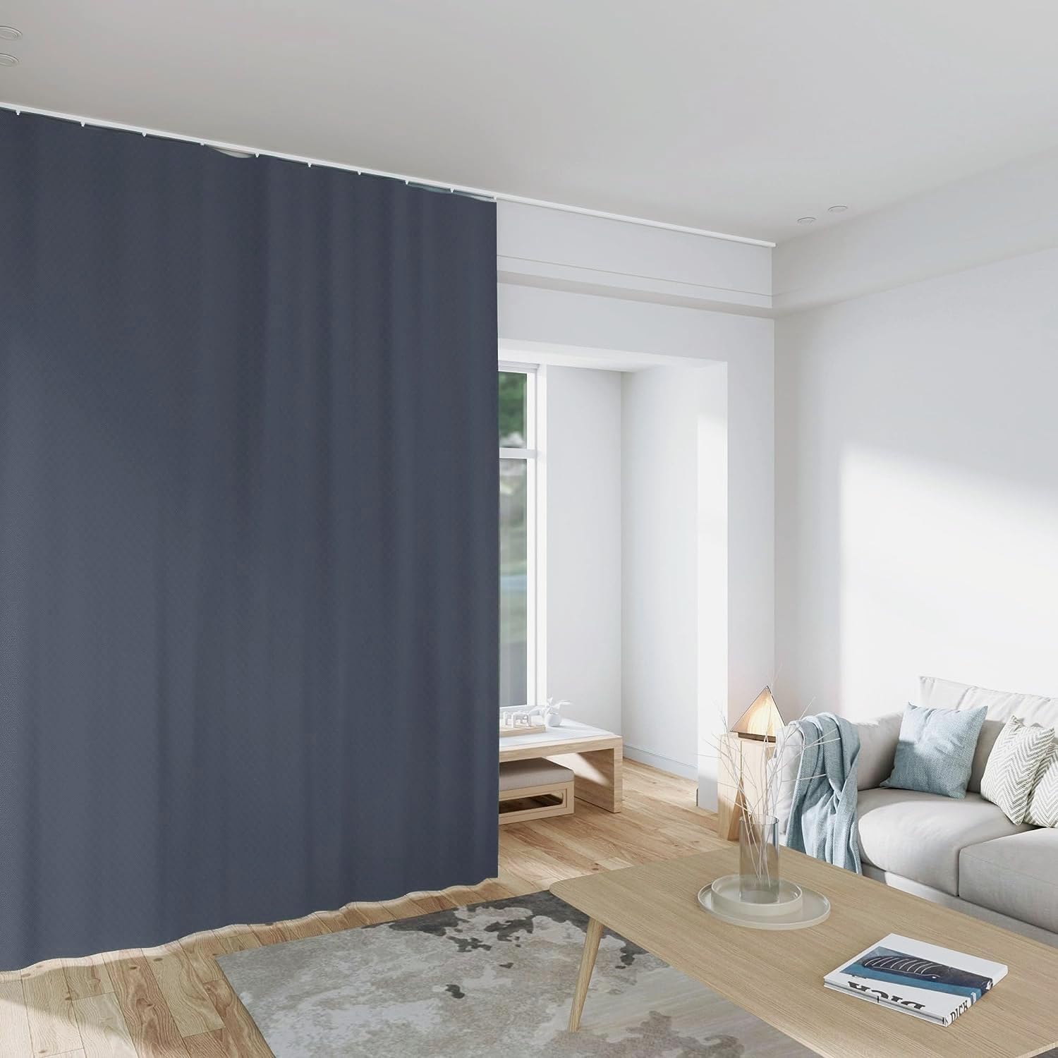 Room Divider Curtains Total Blackout Privacy Curtain Panel Room Thermal Insulated Noise Reduction Curtains for Bedroom Window Living Room Ceiling Track Curtain W 8.3 ft × H 9 ft Dark-Grey