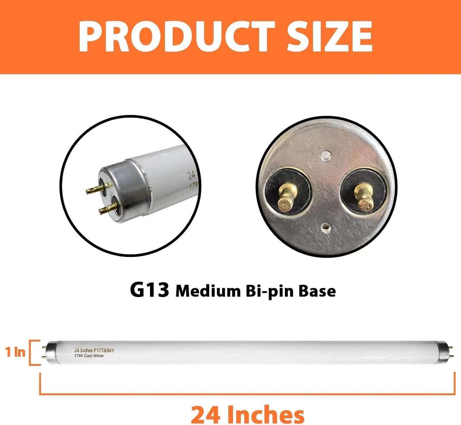 8 Pack 24 inch F17T8/841 17 Watts Light Bulb, 2 Foot Straight Fluorescent Tube T8 Tube Light, 4100K Cool White 1400 Lumen G13 Medium Bi-Pin Cap 8 Count