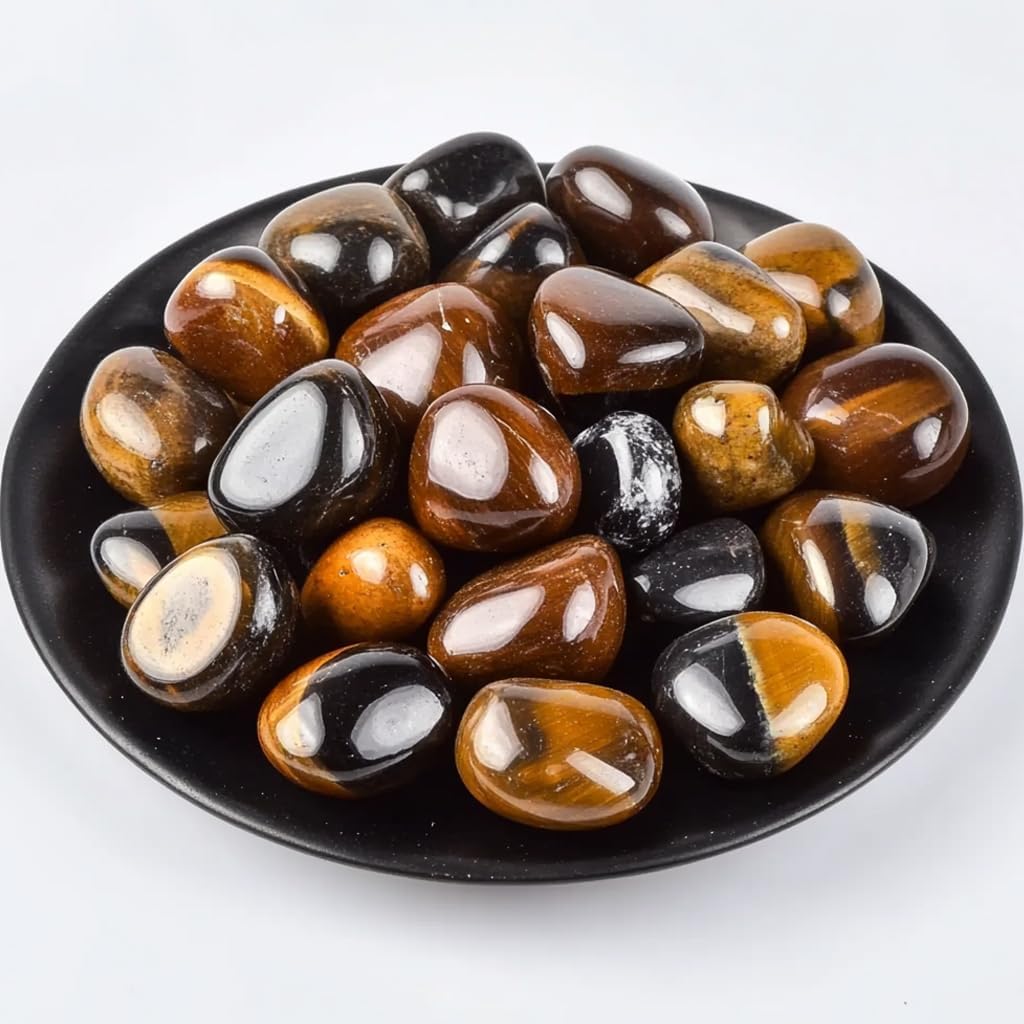 Tigers Eye Healing Crystal Stone Set - 24 Pieces, 0.6" Natural & Polished Stones for Healing, Meditation, Reiki, Chakra, Crafting & Decoration