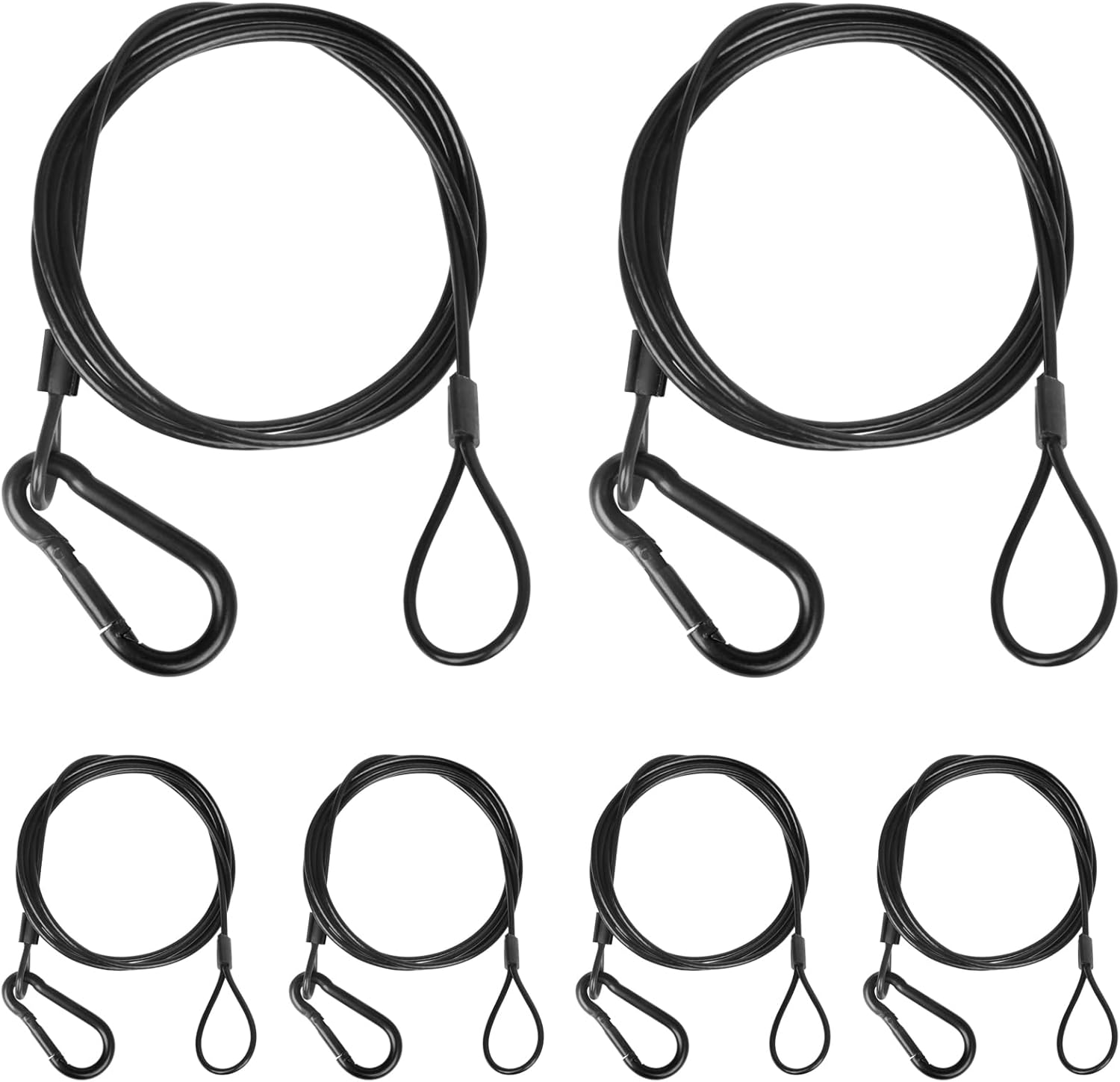 Lighting Safety Cable with Loops(6-Pack), 25kg Load Stage Light Safety Cable Black Security Chain Hanging on Trusses, Stainless Steel Lanyard（Diameter 2mm/0.08in, Length 100cm/39.37in)