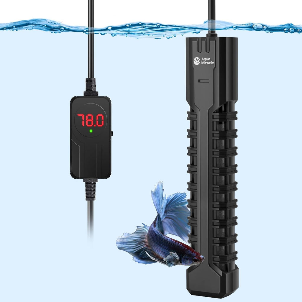 AquaMiracle Fish Tank Heater Turtle Tank Heater with Protective Housing, Adjustable Aquarium Heater with LED Digital Display Thermostat, for Aquariums 75-120 Gal(500W)