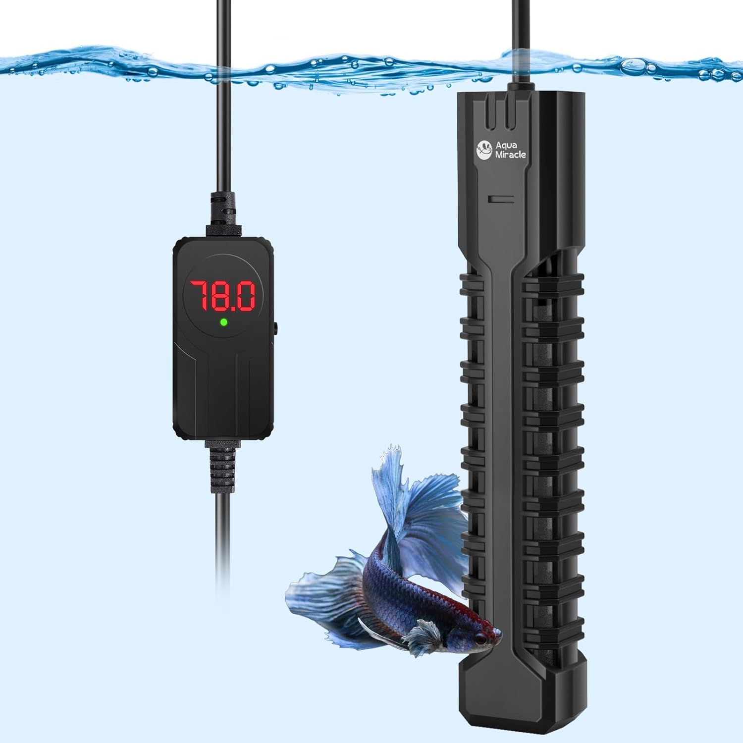 AquaMiracle Fish Tank Heater Turtle Tank Heater with Protective Housing, Adjustable Aquarium Heater with LED Digital Display Thermostat, for Aquariums 75-120 Gal(500W)