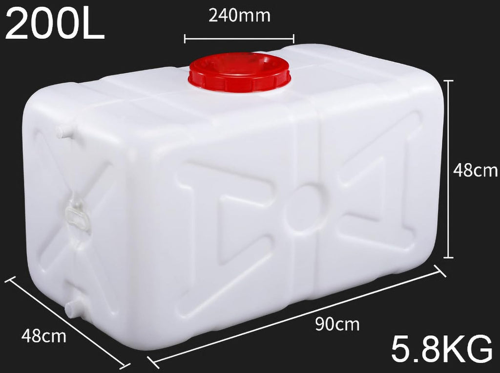 White Water Storage Tank Large Capacity Water Tank 25L/30L/50L/75L/100L/200L Thick Horizontal Water Tank Food Grade Plastic Bucket with Cover and Valve(Size:200L)